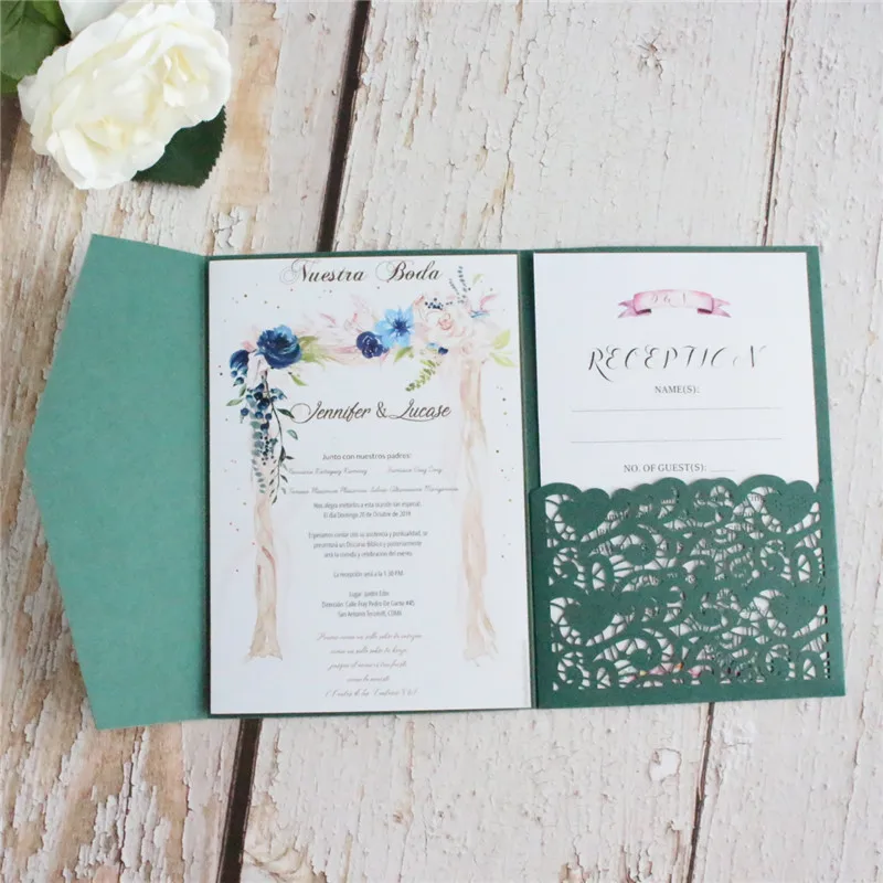 Wedding Invitation Cards With Envelopes Personalized Invites Printing Blue Burgundy Green 50pcs