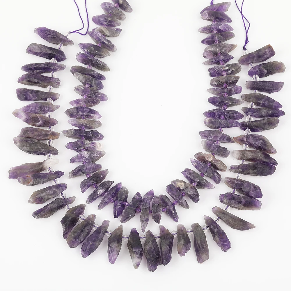 

Approx 35-42Pcs/Strands Natural Amethysts Quartz Chunky Point Loose Beads Findings,Top Drilled Crystal Point Charms Necklace DIY