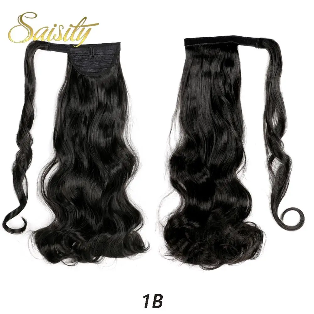 Saisity 18Inches Synthetic Long Wavy Wrap Clip In Ponytail Hair Extension Wrap Around Ponytail Fake Pony Tail Hair