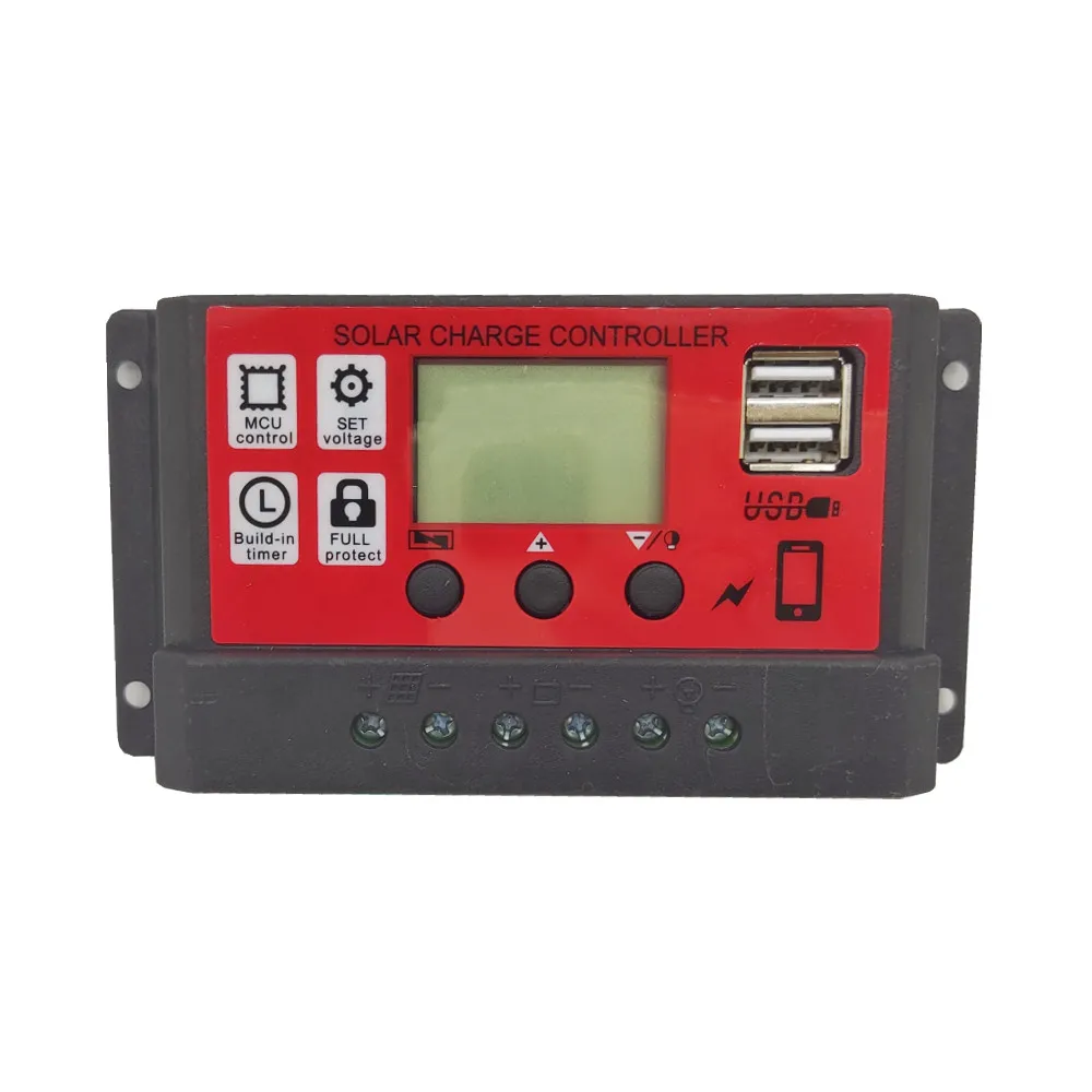 Black+red LCD Solar Battery Charging Controller 12V24V10A20A Solar Street Lamp Controller Black shell