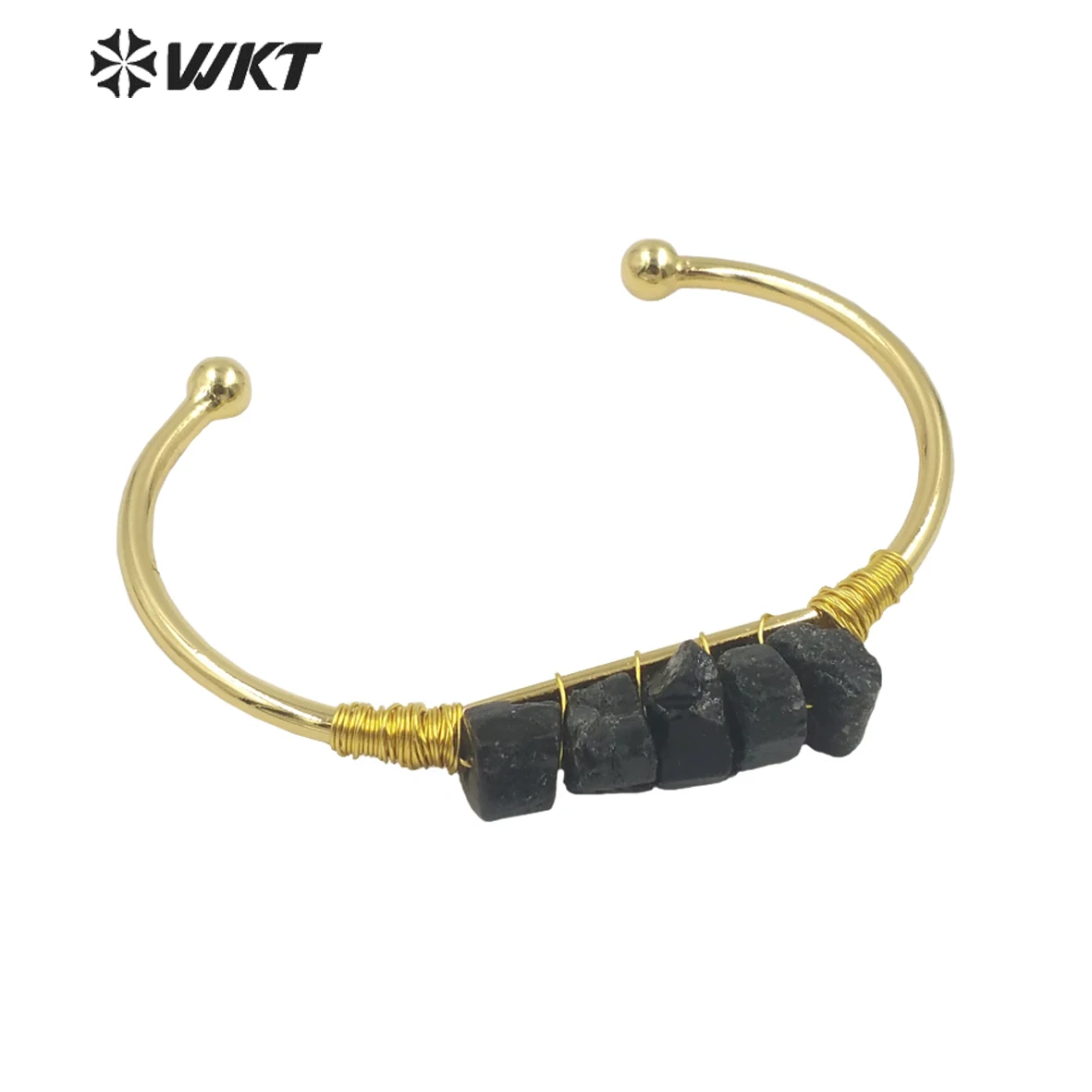 

WT-B595 WKT Vintage Style And Natural Black Tourmalines Nice Bangle Opening Adjustable Gold Party Gift Jewelry Findings