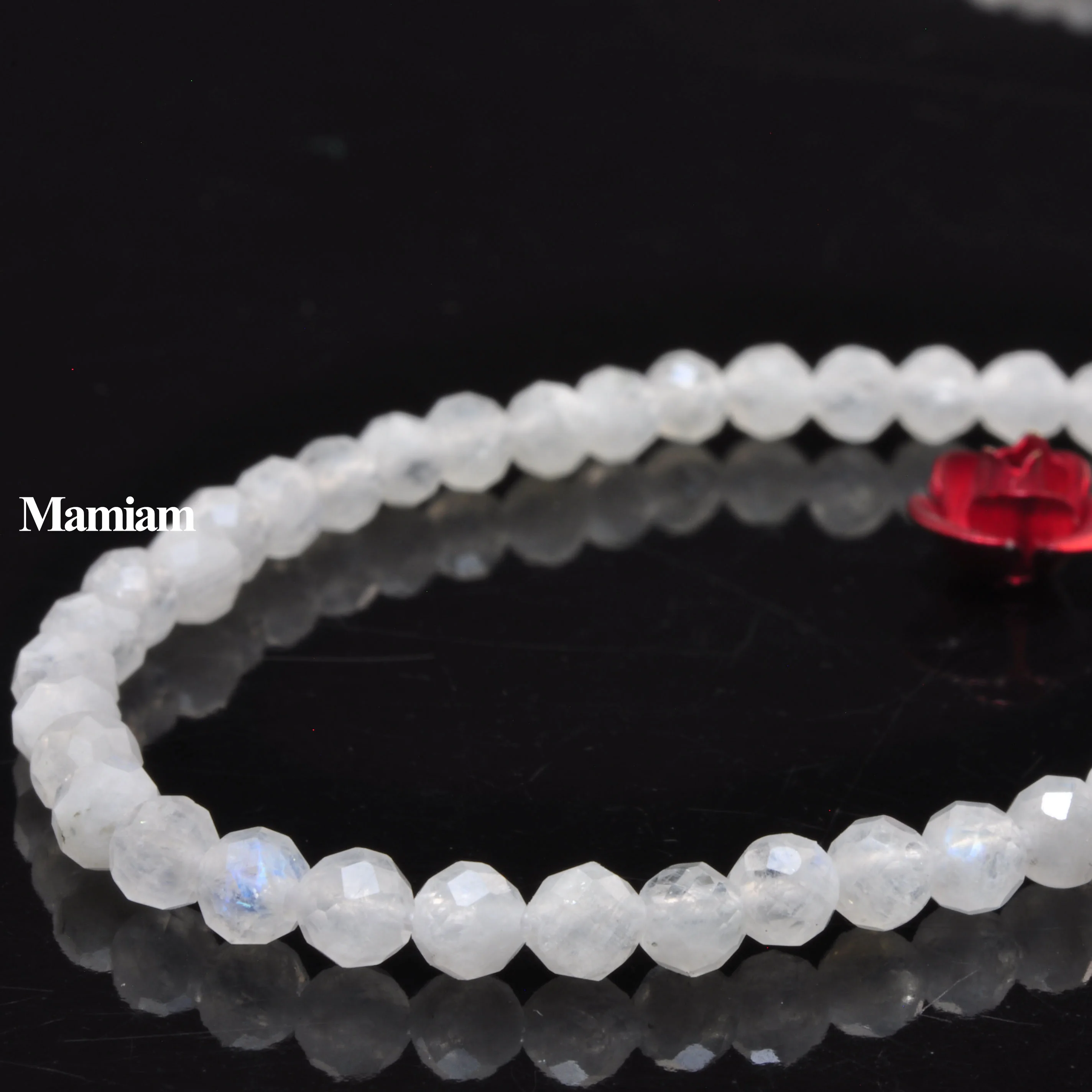 Mamiam Natural Blue Rainbow Moonstone Faceted Round Beads 2-4mm Smooth Stone Diy Bracelet Necklace Jewelry Making Gift Design