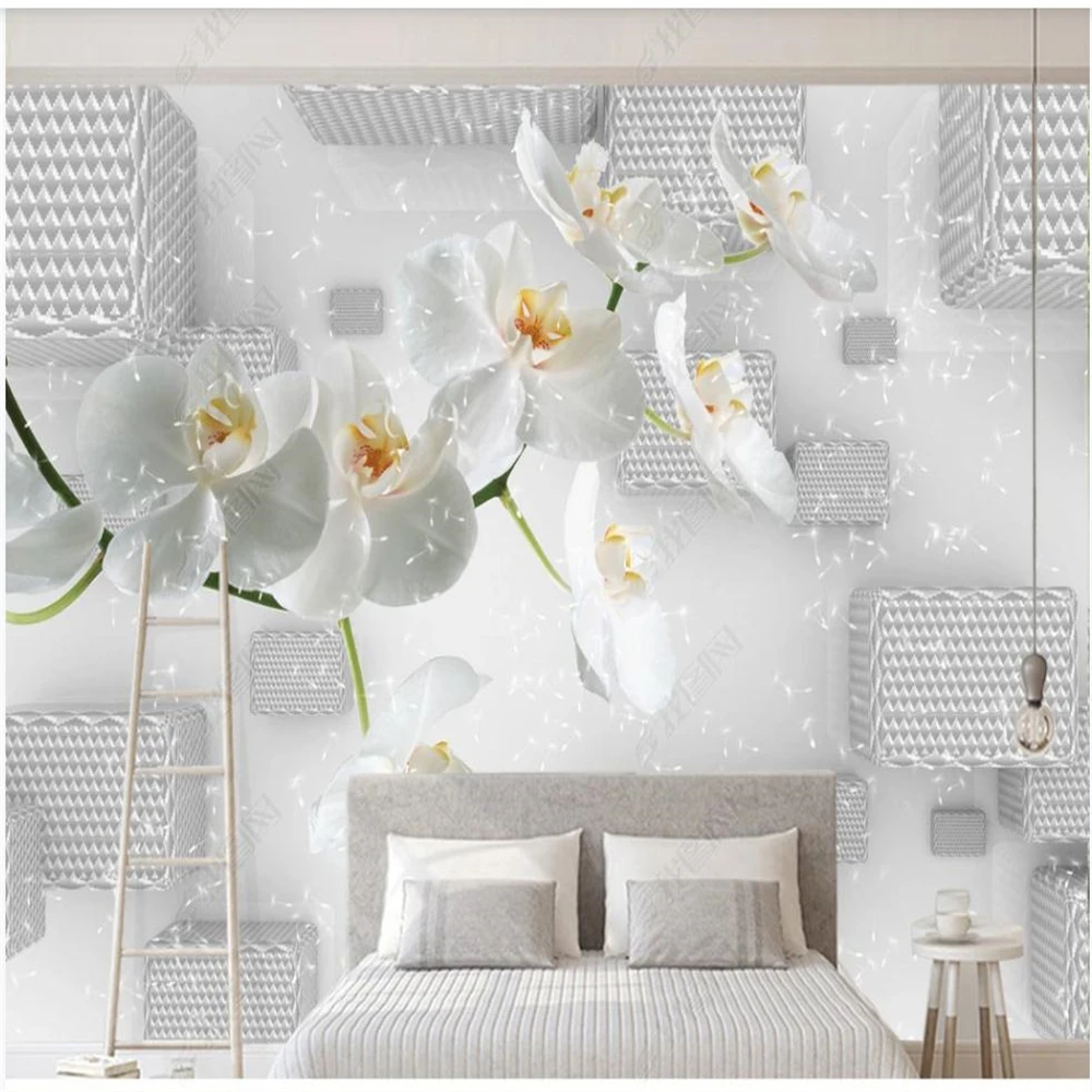 

Custom 3d wallpapers 3d cube white phalaenopsis background wall 3d murals wallpaper for living room