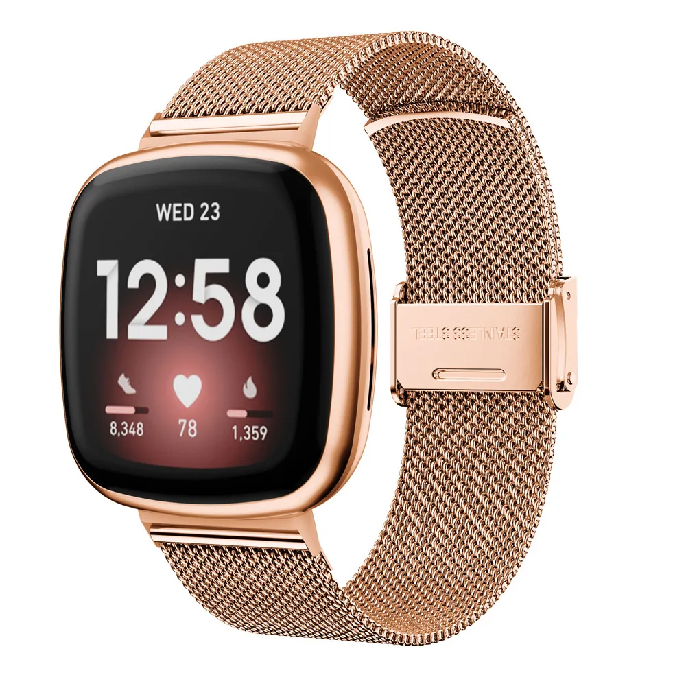 Pulseira de aço inoxidável para relógio, pulseira para fitbit versa 3 e sense