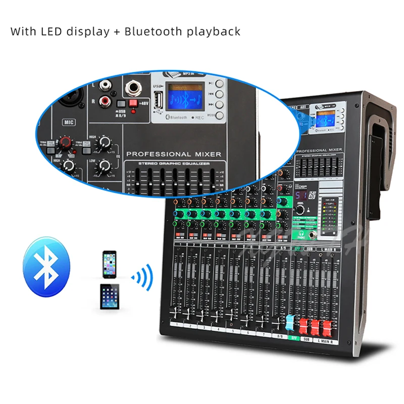 XGWTH 9ลำโพงติดรถยนต์ Mixer Studio เสียงดิจิตอลคอนโซลผสม600W + 600W + 48V phantom Power Bluetooth USB