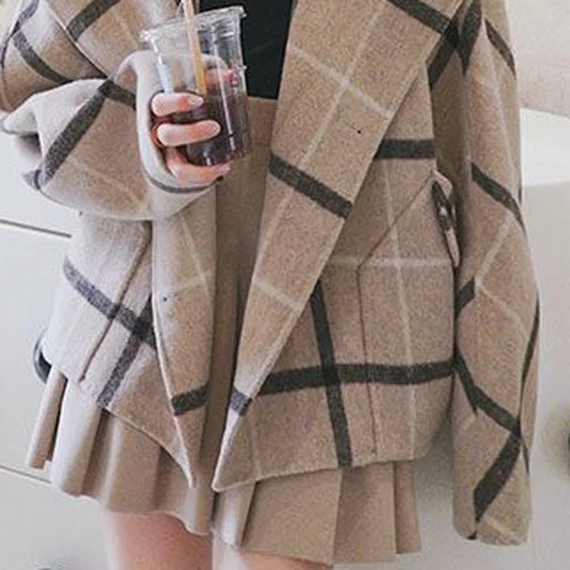 Blends Women Young Tender Plaid Design Hooded Warm Winter Street Wear Loose Fashion Casual Ulzzang Harajuku Y2k Simple Daily Ins