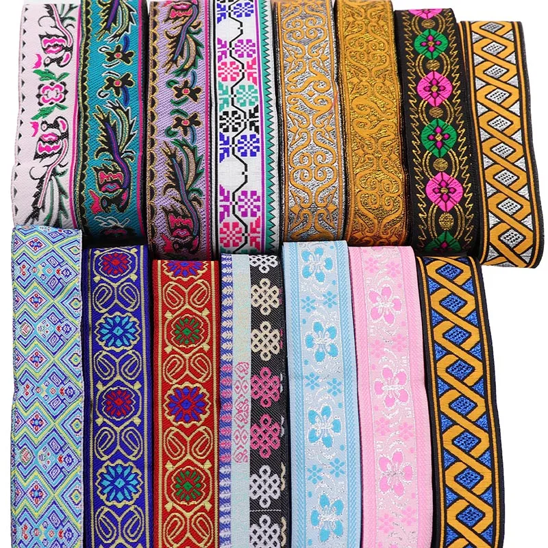 7 Yards 33mm Width Ethnic Embroidered Lace Trim Jacquard Ribbon For Curtain Bag Garment Accessories DIY Craft Sewing Fabric