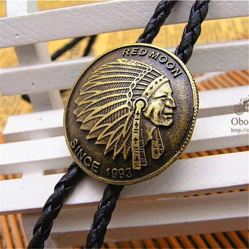 Bolo tie  Retro shirt chain Double color Indian poirot tie rope leather necklace Long tie hang