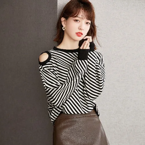 

2022 New Spring Autumn Knitted Pullovers Fashion O Neck Striped Sweater Long-Sleeved Top Womens Clothing Pullover Sweaters D1324