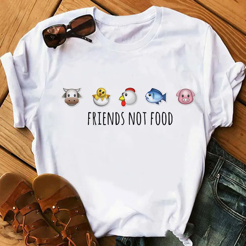 Harajuku Tshirts Women Friends Not Food cow print T-shirt Femme Graphic Tshirt for women Vintage Tshirt Tee Vegan Shirt