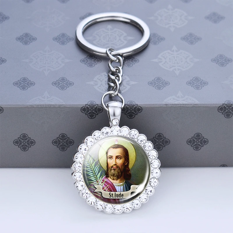 Saint Keychain Religious Gift Jewerly St Michael St Anthony St Therese St Joseph Rhinestone Pendant Keychains Keyrin