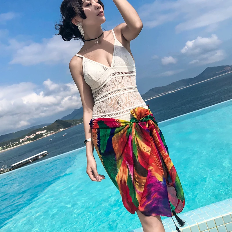 Silk scarf female summer sunscreen beach towel bohemian shawl scarf dual-use wild beach large scarf can be used as a skirtdress