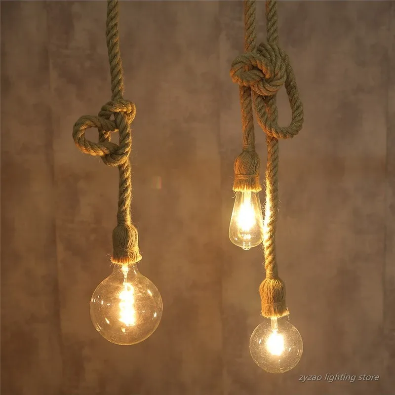 Industrial Retro Loft Hemp Rope Pendant Lights Restaurant Bar Kitchen Hanging Lamps Simple Vintage Edison Bulb Led E27 Droplight