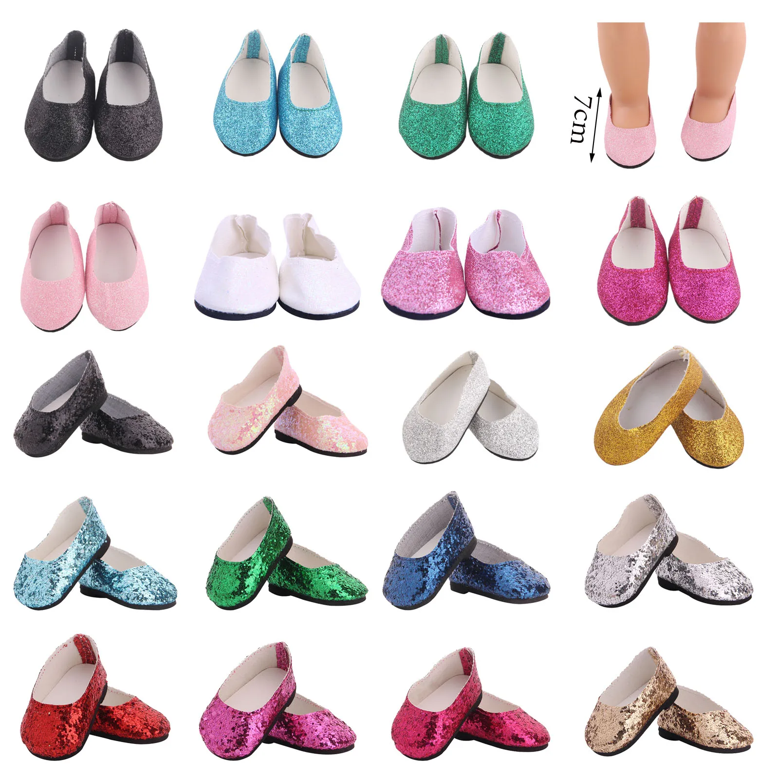 7CM Fashion Sequins Shoes For 18 Inch Girl 43 cm New Reborn Baby Clothes Our Generation,Doll Accessories Toys For Girls