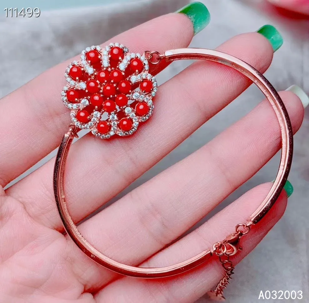 KJJEAXCMY Fine Jewelry 925 Sterling Silver Inlaid Red Coral Women's Hand Bracelet Birthday Party Gift for Girlfriend