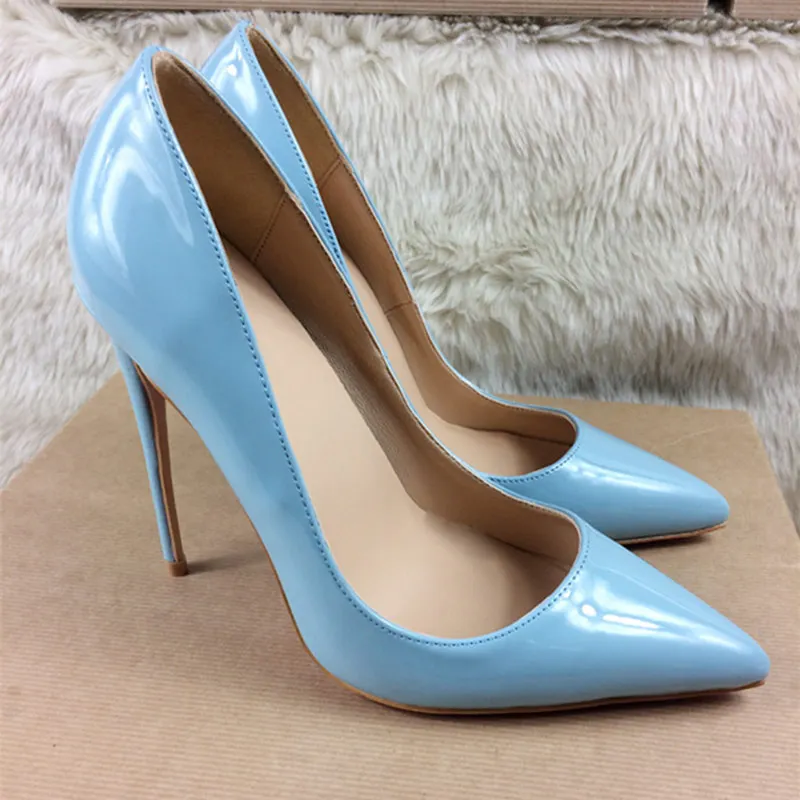 Tikicup Light  Blue Women Patent Stiletto High Heels Classic Style Ladies Formal Dress Shoes Slip On Pointed Toe Party Pumps