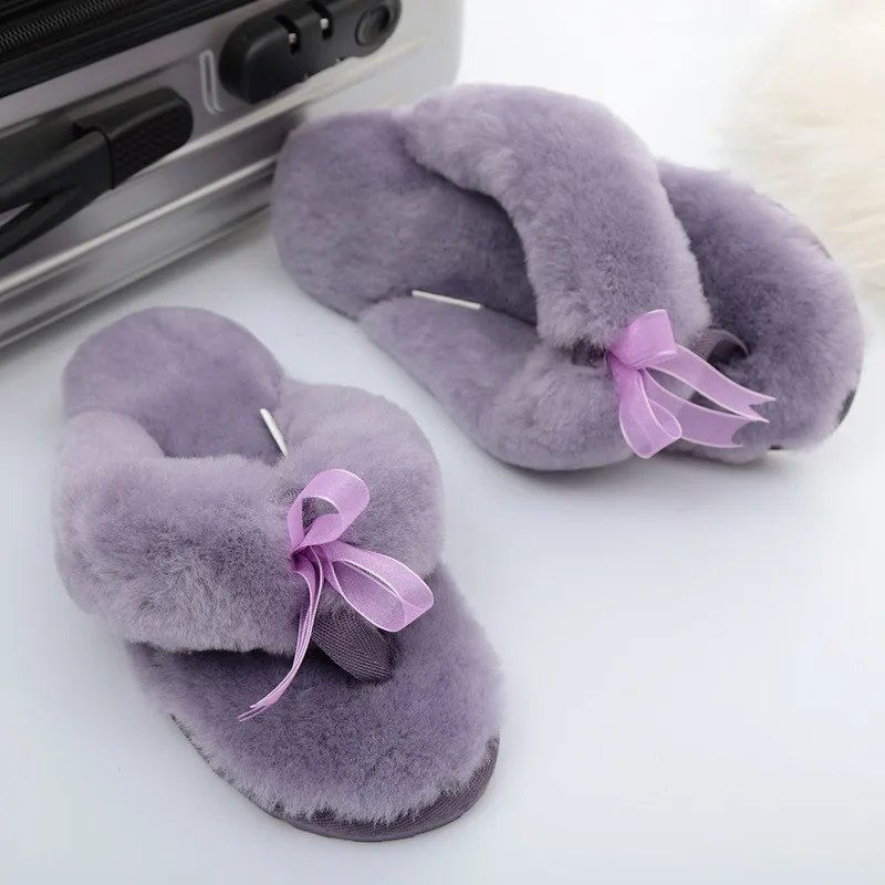 2023 New Natural Sheepskin Lady Casual House Shoes Fur Slippers Fashion Winter Women Indoor Slippers Warm Wool Home Slippers