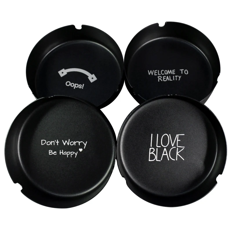 Black Matte Frosted Creative Round Metal Stainless Steel Ashtray For Bar Restaurant LOGO Custom Made Laser Engraving Lettering