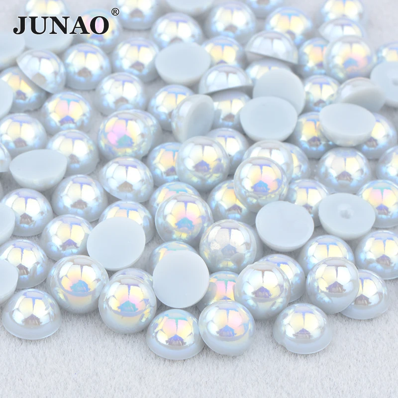 JUNAO 2 4 6 8 10 12 14mm Gold Color Half Round Pearl Flat Back Imitation Pearl Beads Crystal Applique Strass Scrapbook Crafts