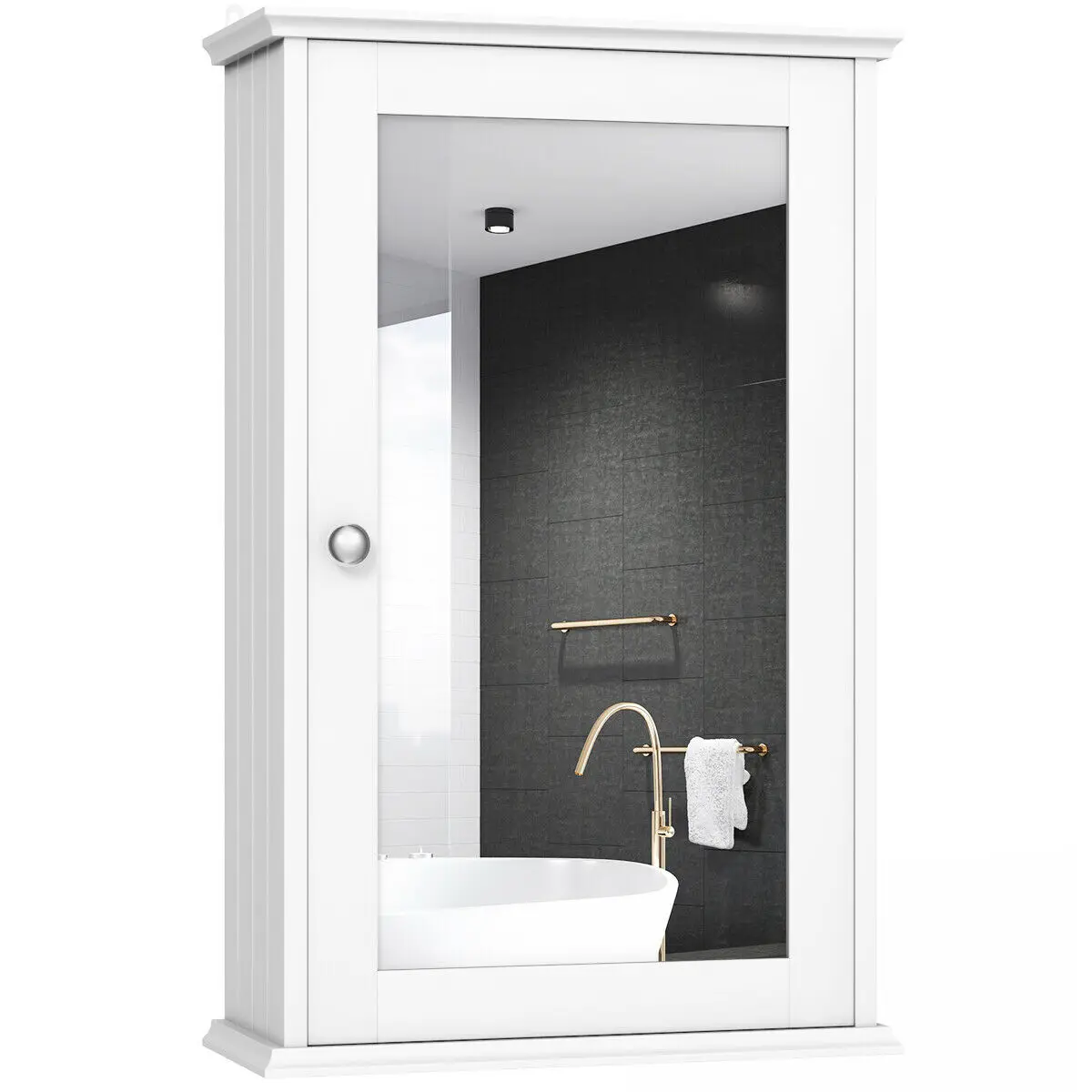 

Costway New Bathroom Wall Cabinet Single Mirror Door Cupboard Storage Wood Shelf White