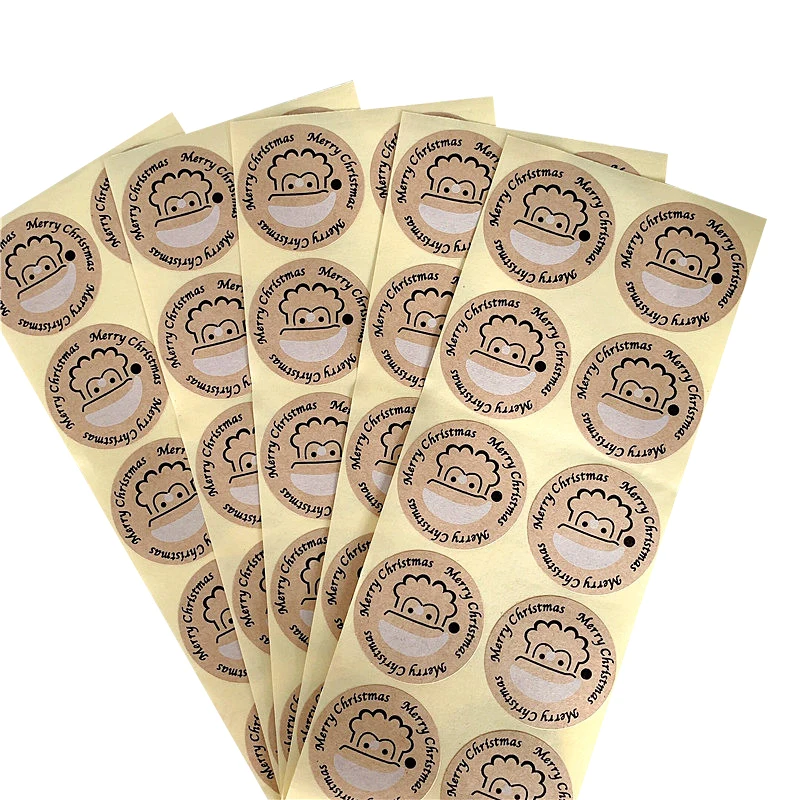 100PCS/lot Vintage Merry Christmas Santa Claus Round Kraft Seal sticker For handmade products  Label