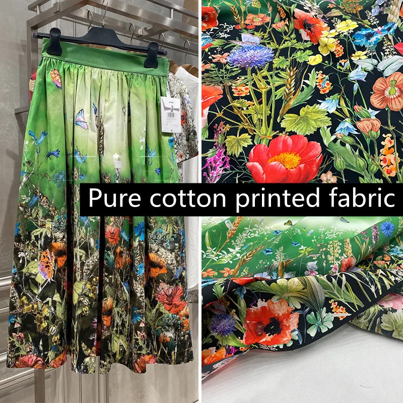 Fully Digital Direct-injection Cotton Printed Fabric Fashion Luxury Brand G Home Positioning Half Skirt Fabric Dress Sewing Div