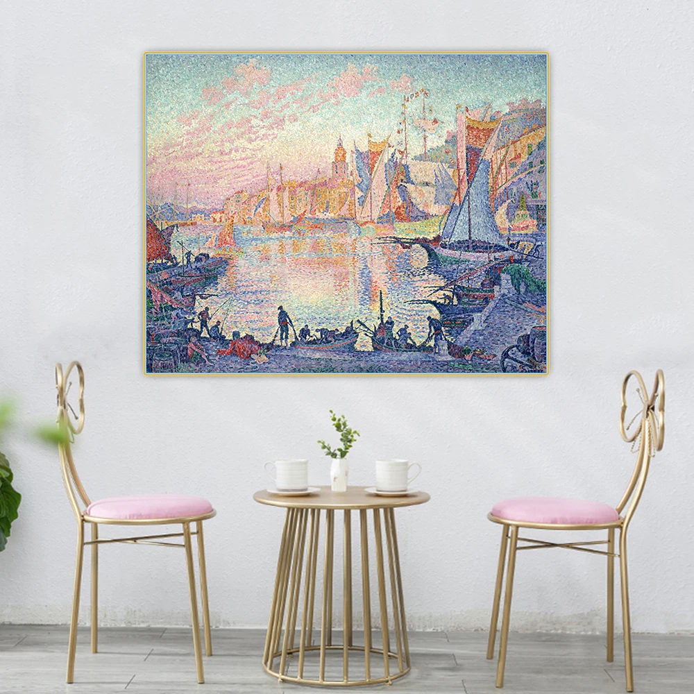 Citon Paul Signac《The Port of Saint.Tropez》Pointillism Canvas Oil Painting Artwork Poster Picture Wall Decor Home Decoration