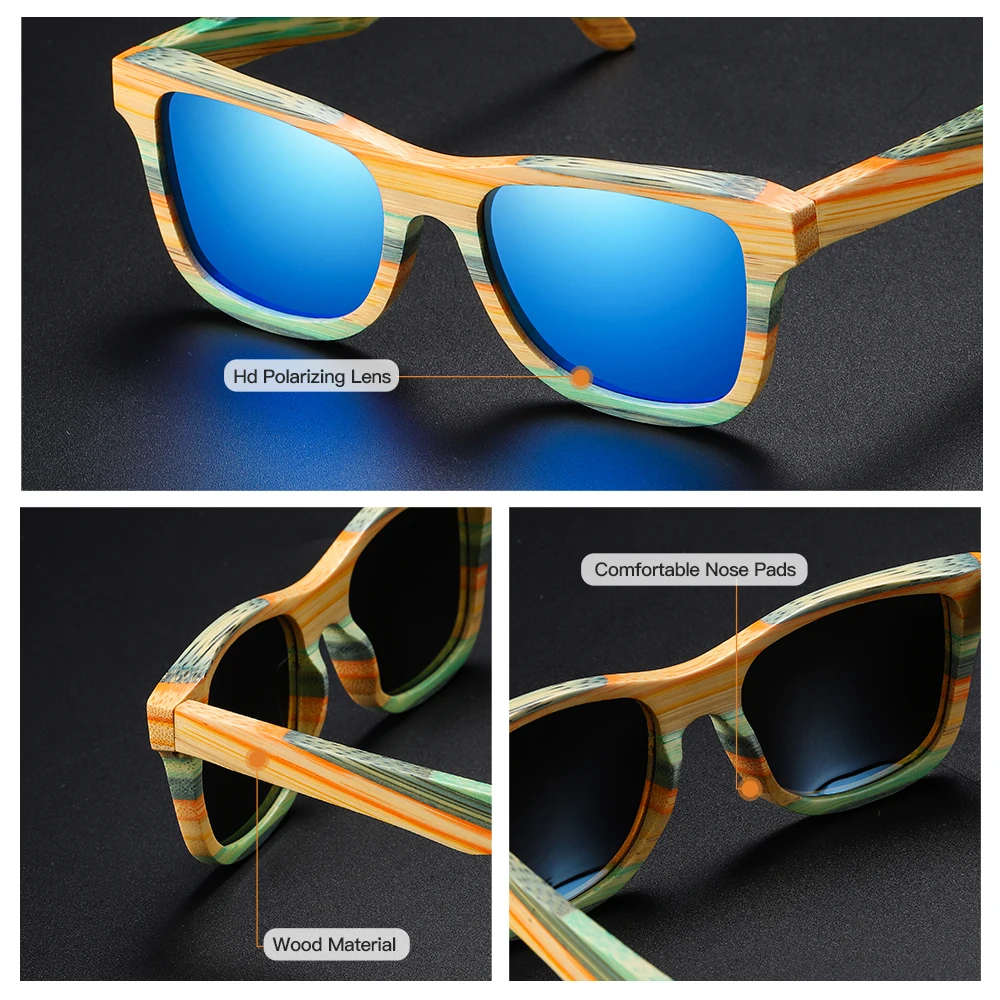 GM Fashion Skateboard Wood Bamboo Sunglasses Polarized for Women Mens New Brand Designer Wooden Sun Glasses UV400