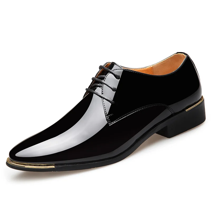 

New Men's Pointed Toe Business Casual Shoes Fashion Bright Patent Leather Formal Black Shoes for Men Size38-48