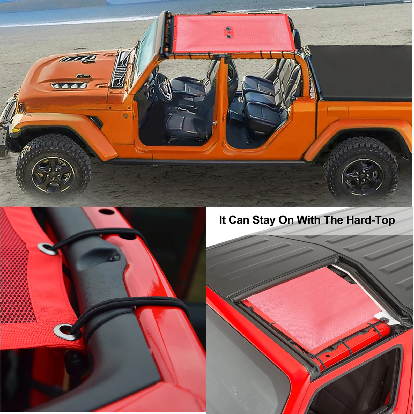 Top Sunshade ตาข่ายฝาครอบรถยนต์หลังคา UV ป้องกันสุทธิสำหรับ JT Gladiator Wrangler รถอุปกรณ์เสริมจัดแต่งทรงผม