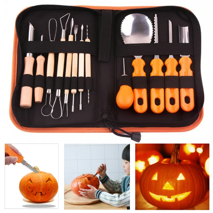 14Pcs DIY Halloween Pumpkin Carving Kit Jack-O-Lanterns Maker with Storage Bag