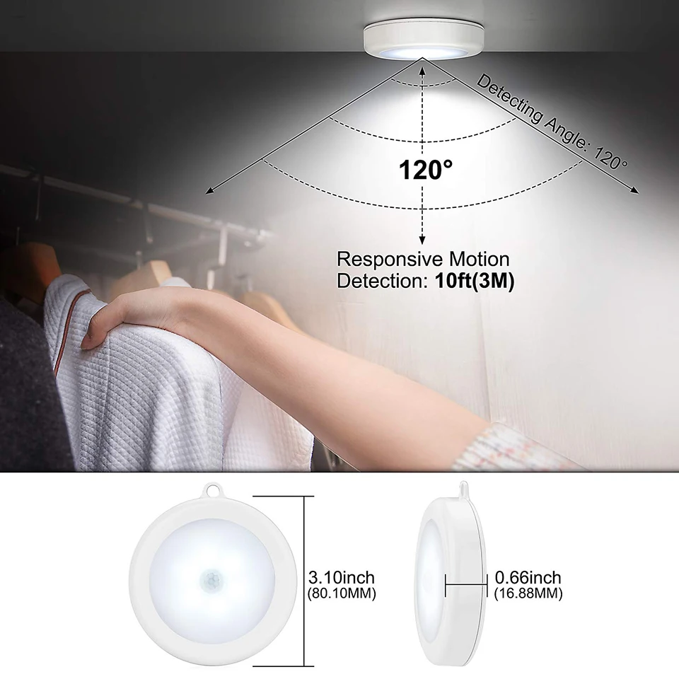 Luminária de parede com sensor de movimento, lâmpada noturna led magnética, sem fio, com bateria, para armário, do quarto, com controle de toque