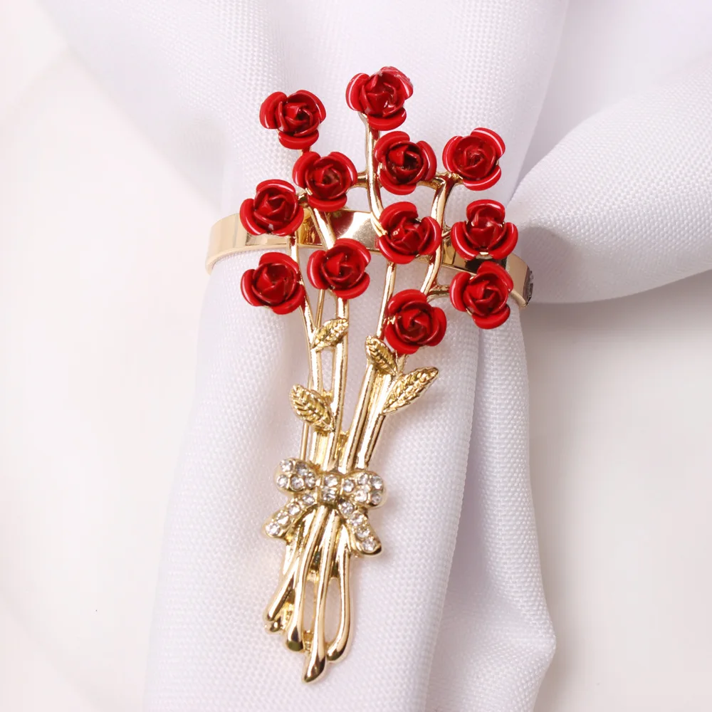 Rose Flower Serving Napkin Rings Valentine\'s Day Table Decoration Wedding Party Ornaments For Napkins Table Decor Napkin Holders