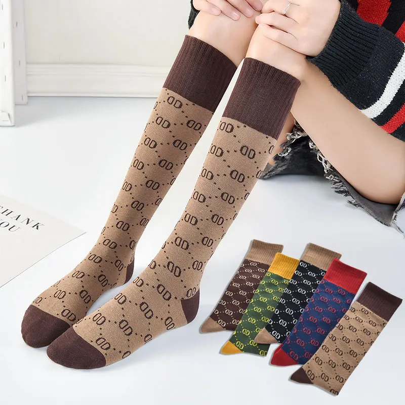 Tide brand net red letters knee-length women pile pile socks fashion all-match cotton calf women\'s socks