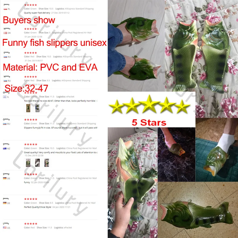 Funny Fish Slippers for Men Summer Family Beach Shoes Slides  Large Size 24-47 Slippers Boy Sandals  Unisex Man Flat Flip Flops