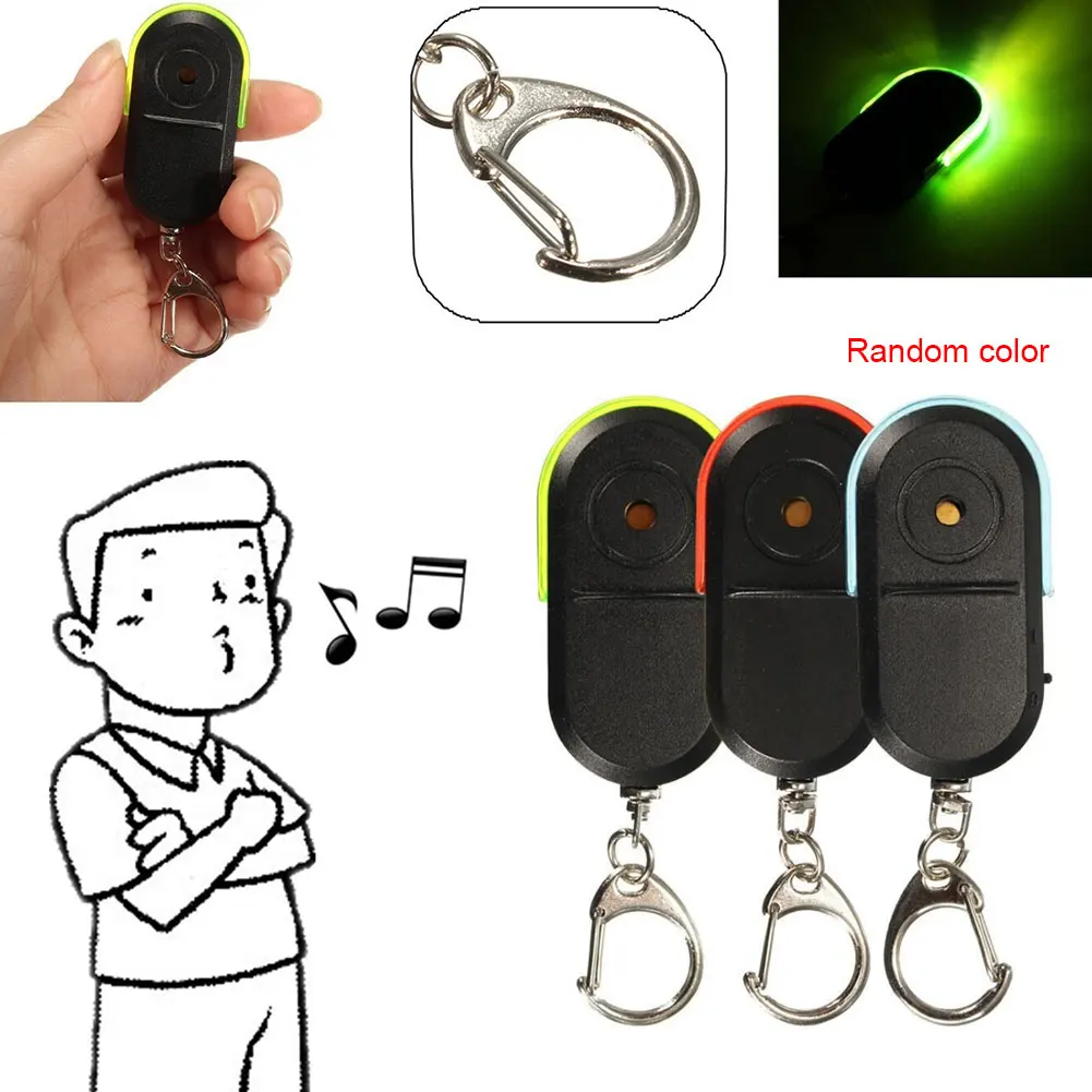 Whistle Sound LED Light Anti-Lost Alarm Key Finder Locator portachiavi Device ciondolo con illuminazione a LED ad attivazione vocale GK99