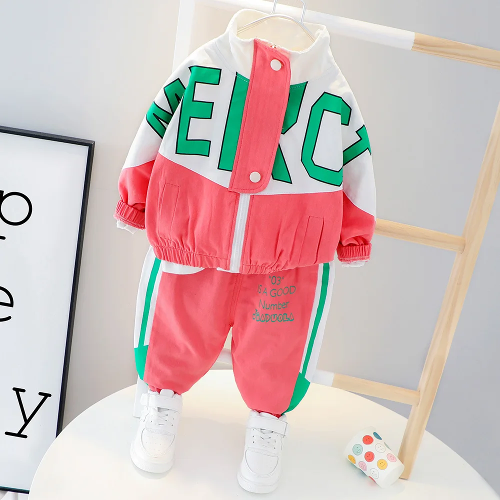 Spring Autumn Children Active Clothing Sports Suit For Girls Letter Zipper Outerwear Long Sleeve Boys Set Kids Casual Tracksuit