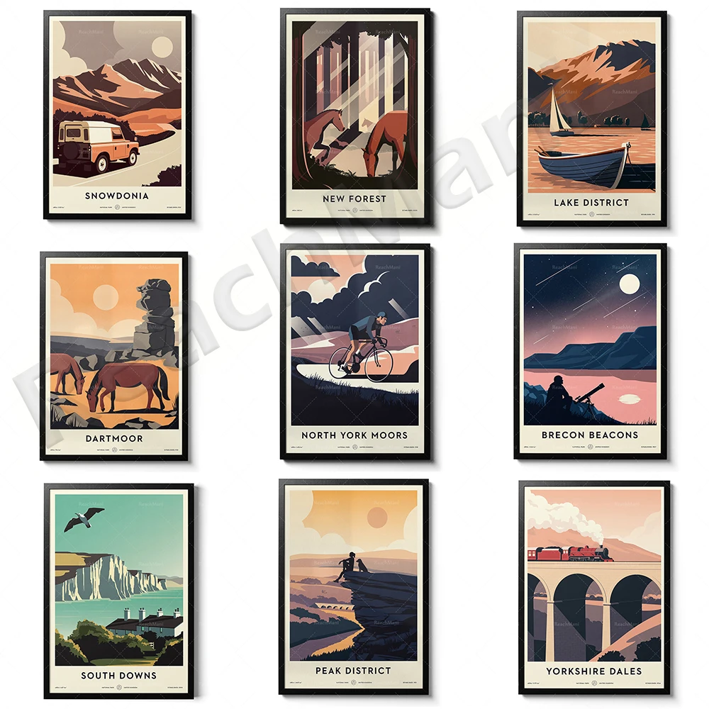 Famous landscape British National Park prints, Peak District, Snowdonia, North York Moors, Yorkshire Dales, Dartmoor National Pa