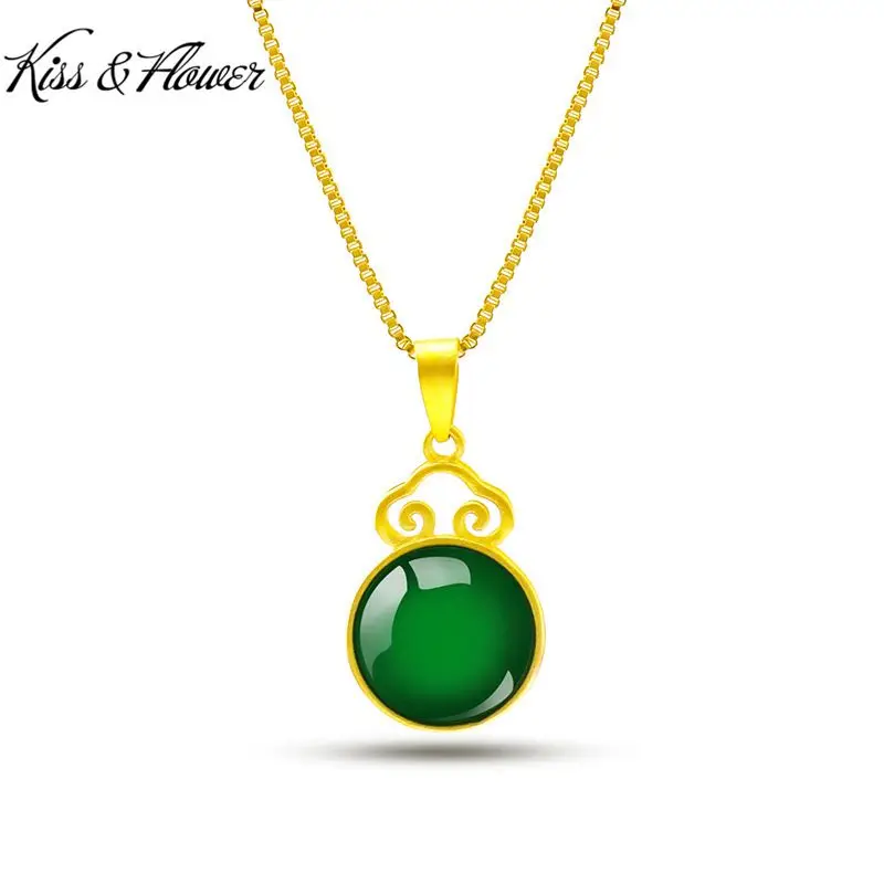 

KISS&FLOWER NK109 2022 Fine Jewelry Wholesale Fashion Woman Girl Birthday Wedding Gift Vintage Round 24KT Gold Pendant Necklaces
