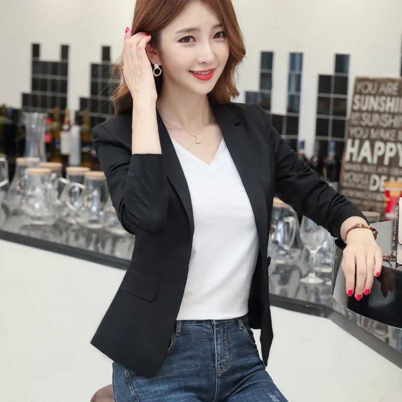 Peonfly 2022 Blazer Femme Jackets Women Blazer Long Sleeve Blazers Solid Single Button Coat Slim Office Lady Jacket Female Tops