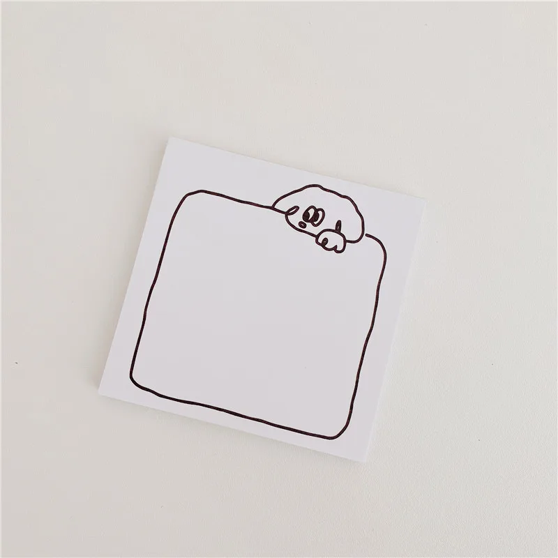 ​ins Cartoon Dog Bear Square Frame Memo Pad 50 Sheets Simple Style Black White Notepad Kawaii Stationery Creative Message Paper