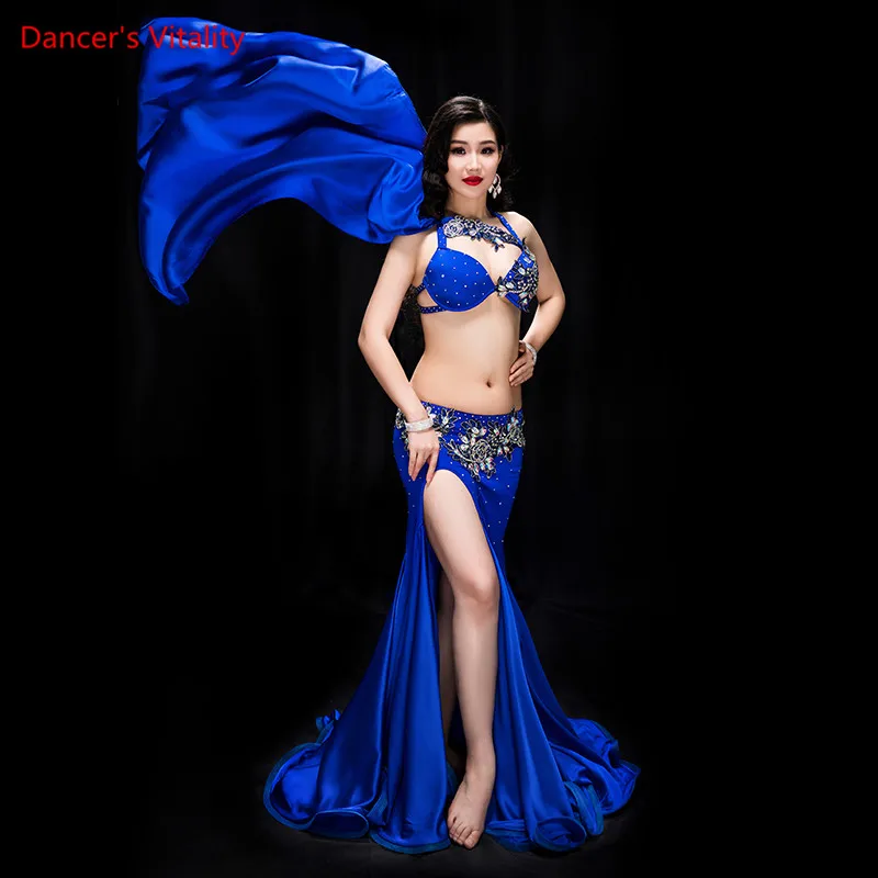 Fato de Dança Oriental de Luxo Feminino, Vestido Vermelho, Roxo, Azul Royal, Sutiã, Painel, Roupa para Performance, Show de Dança, 2 Peças, Novo