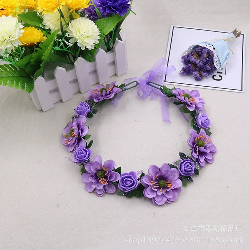 Baby Girls Crown Flower Wreath Hairband Kids Bridal Floral Headband Headwear Accessories Birthday Wedding