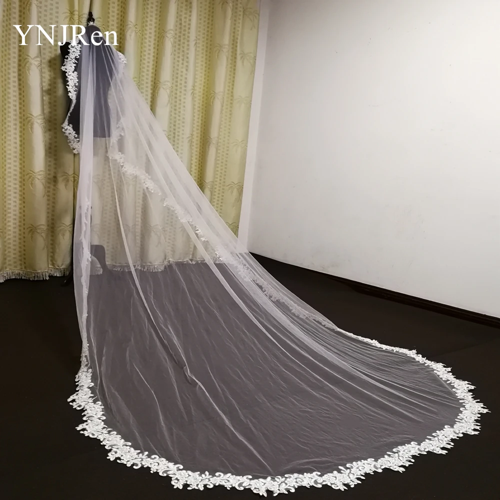 Real Photo 3m Full Lace Edge Cathedral Wedding Bridal Veil White Ivory Veil With Comb Wedding Accessories Cover the face veil