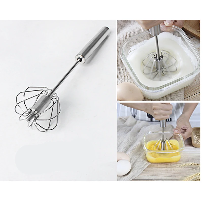 Semi-Automatic Egg Beater Stainless Steel Egg Whisk Manual  Press Type Mixer Self Turning Egg Stirrer Kitchen Egg Tools