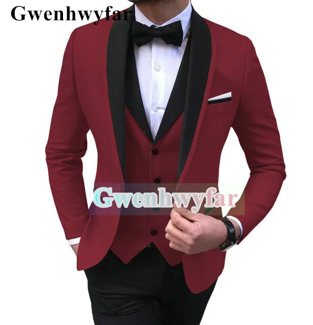 

Gwenhwyfar 2023 New Autumn 3 Pieces Wedding Suit Burgundy Party Costume Men's Suit Fashion Design Shawl Lapel Tuxedo Prom Suit