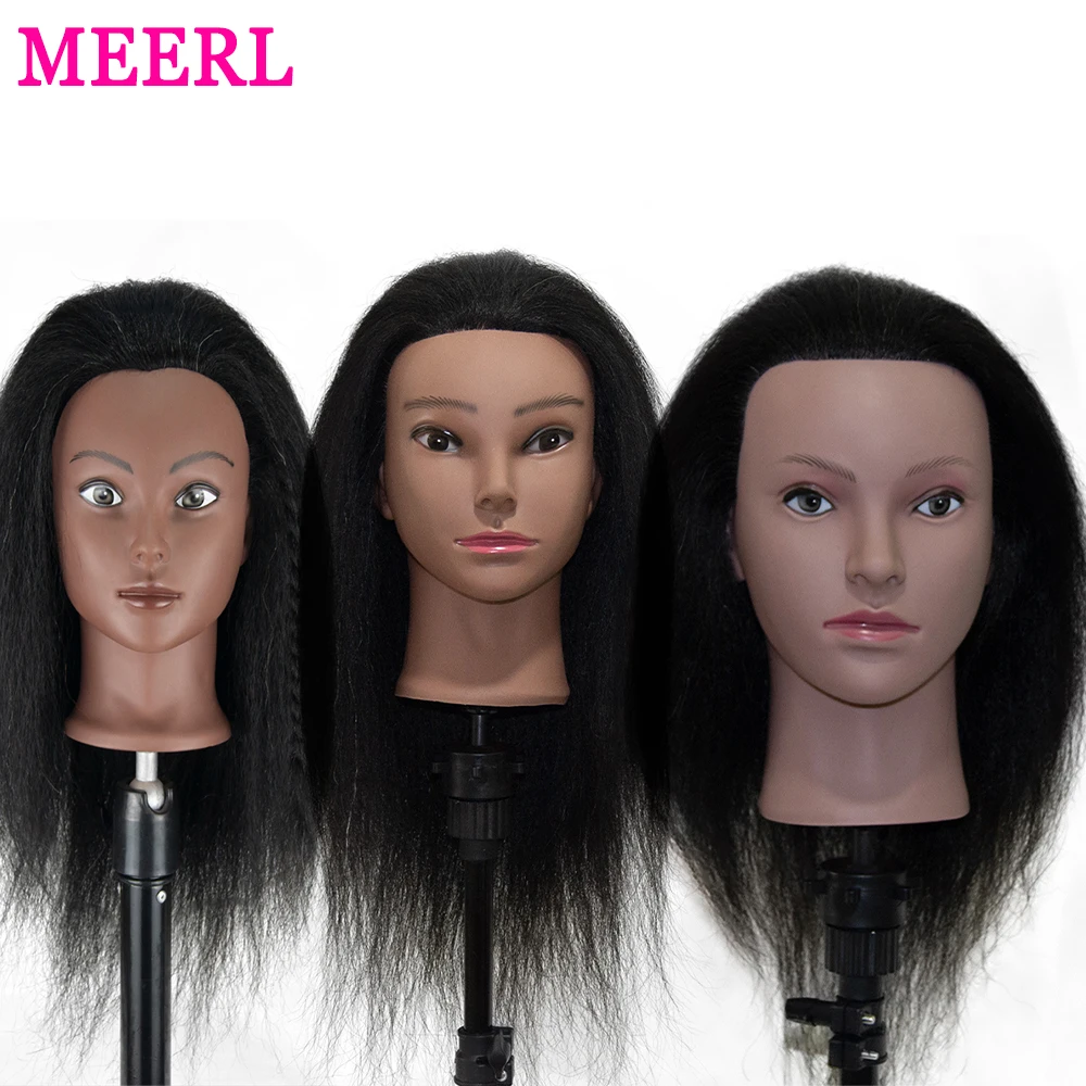 Afro Mannequin Head Real Human Hair Hairdressing Head African Salon Traininghead Manikin Cosmetology Doll For Braiding Styling