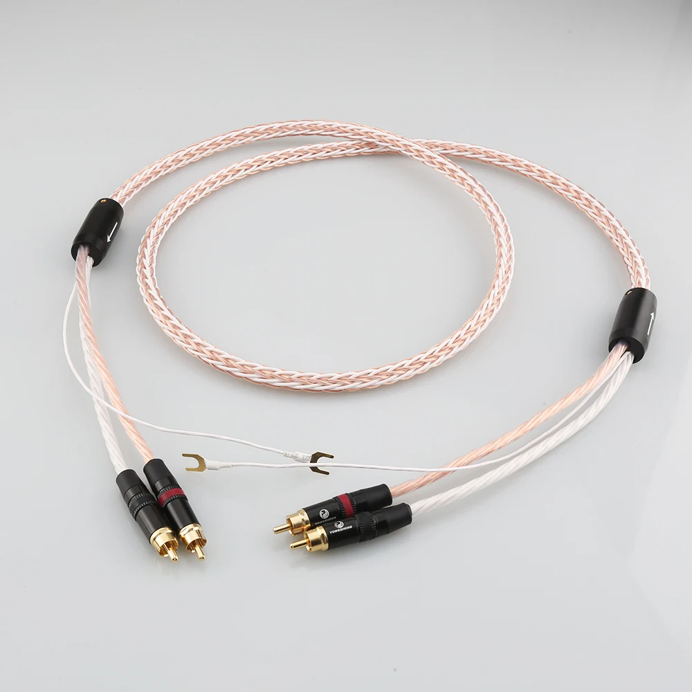 

HiFi 8TC 7N OCC PHONO Cable Single Copper 2RCA to 2RCA Grounding U Shopper Grounding Plug-in Audio Phono Tonearm Cables