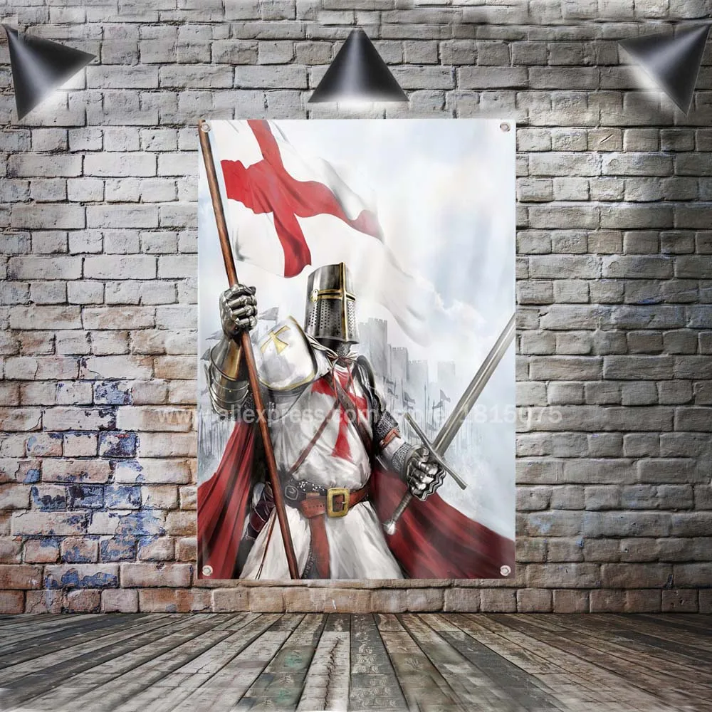 Drapeau des chevaliers templiers en polyester, 90x150cm, à suspendre au mur, 4 œillets, drapeau personnalisé, décoration intérieure