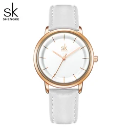 Shengke-Reloj de pulsera de cuarzo y cuero para mujer, accesorio sencillo y a la moda, resistente al agua, ideal para regalo